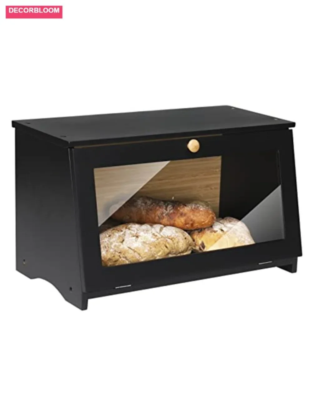 Bamboo Wood Bread Box with Plexiglass Window, Kitchen Countertop Storage